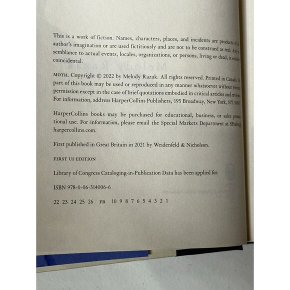 Moth Melody Razak | 2022 Historical Fiction Hardcover | Family Drama - Picture 2 of 3
